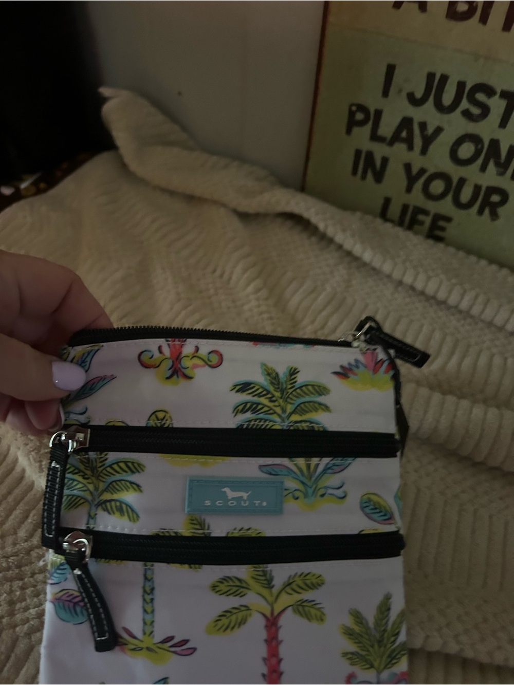 Scout  White Crossbody with Neon Tropical Palm Print - Picture 8 of 10